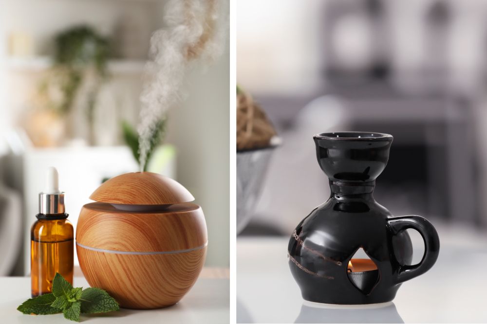 Gebruik van etherische olie in aromatherapie met een diffuser