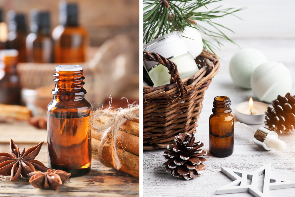 Etherische oliën en wintermengsels voor de diffuser voor een geurend huis