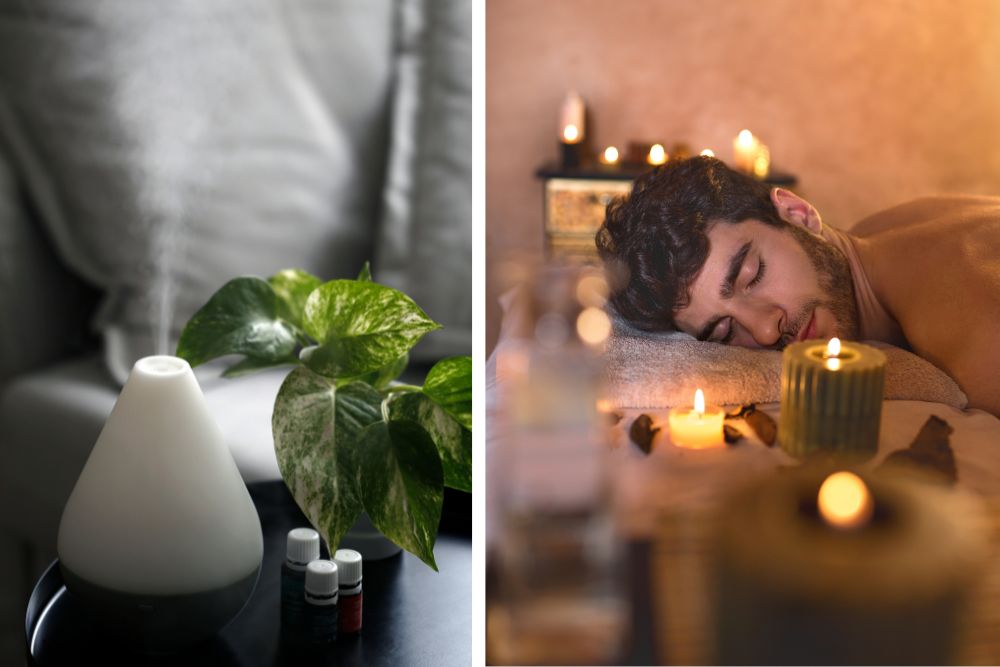 Diffuser met etherische olie in werking in de woonkamer