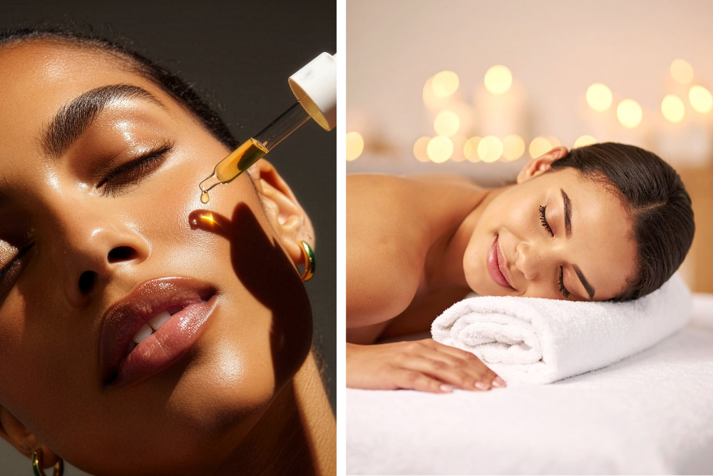 Ontspanning tijdens een massage met natuurlijke olie – zachte lichaamsverzorging in een harmonieuze wellnessomgeving.