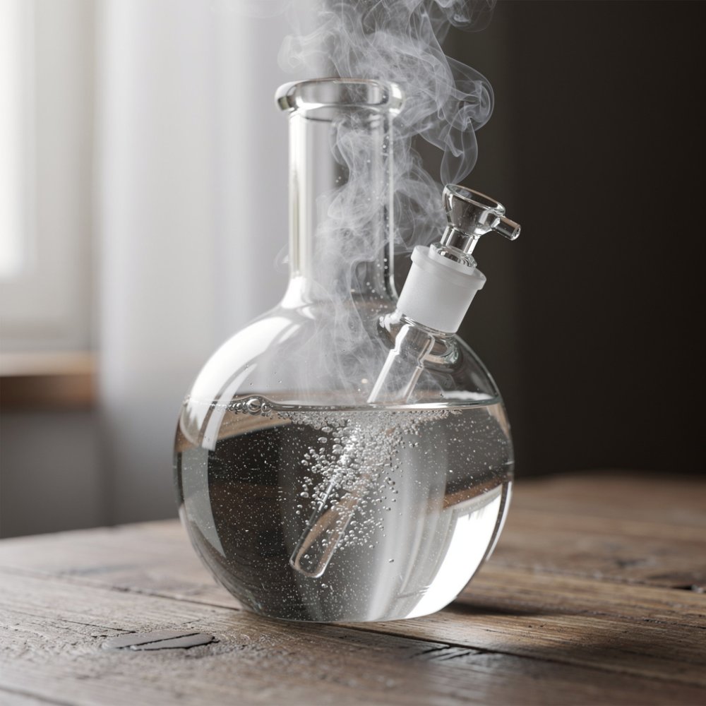 Glazen waterbong met water en rook Glazen waterbong met water en rook